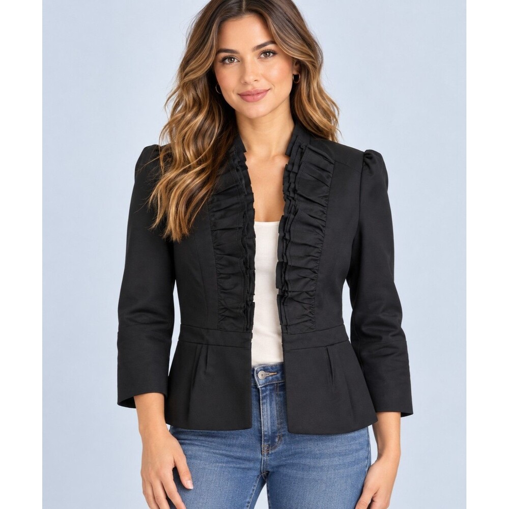 LOFT Petite Women’s Black Military Blazer Jacket Size 2P Double Button Career